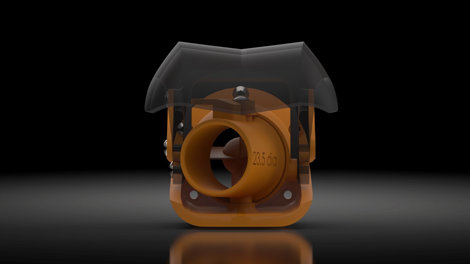 The 35 mm pump and its 23.5 mm nozzle, with the reversing bucket raised.